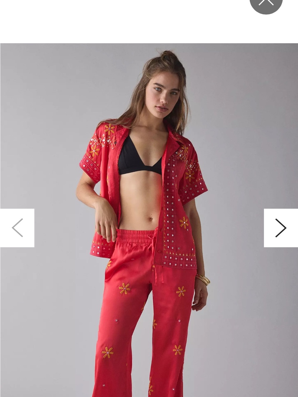 NWT BDG Nash Satin Set with mirror sequin & Embroidered accents . Two-Piece Set